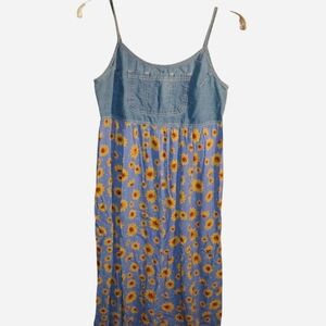 Vintage 90s Carole Little Sunflower Denim Mix Sundress - Size M/L